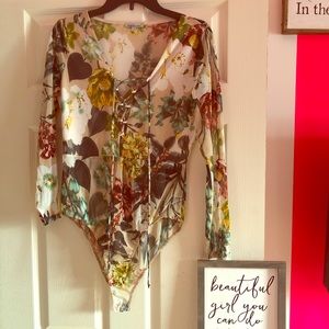 Floral print sheer bodysuit